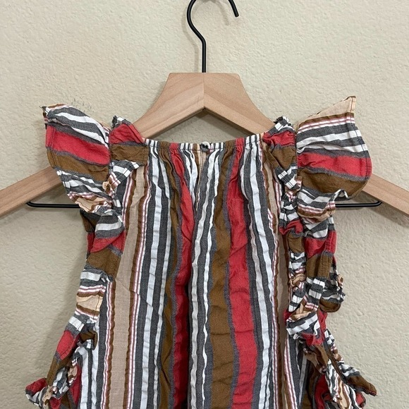 Ulla Johnson Adana Stripe Ruffle Flutter Sleeve High-Neck Blouse Top Poppy 4 - Picture 13 of 15